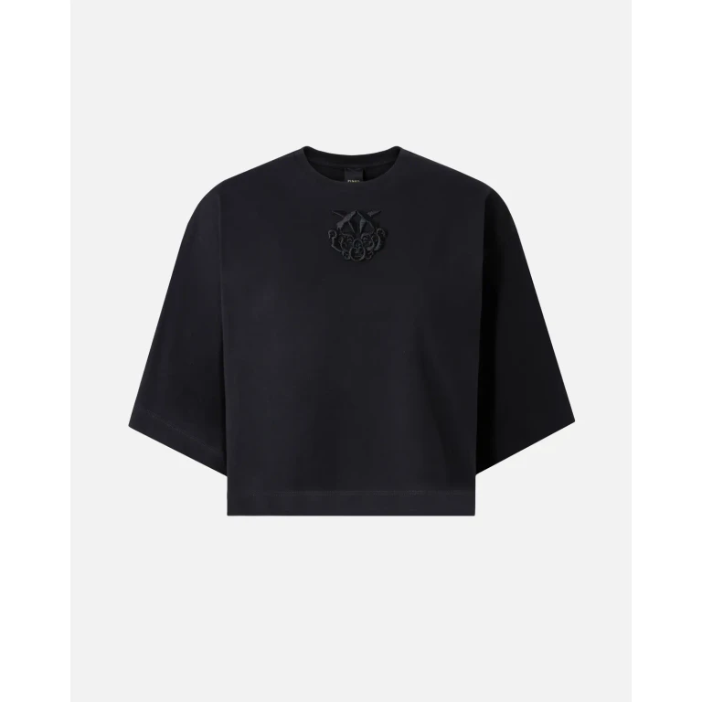 Pinko T-shirt cropté avec broderie Love Birds