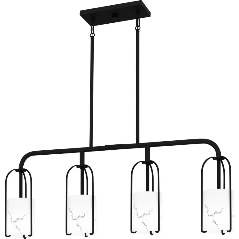 Matte Black Four Light Linear Chandelier from the Fairbanks Collection