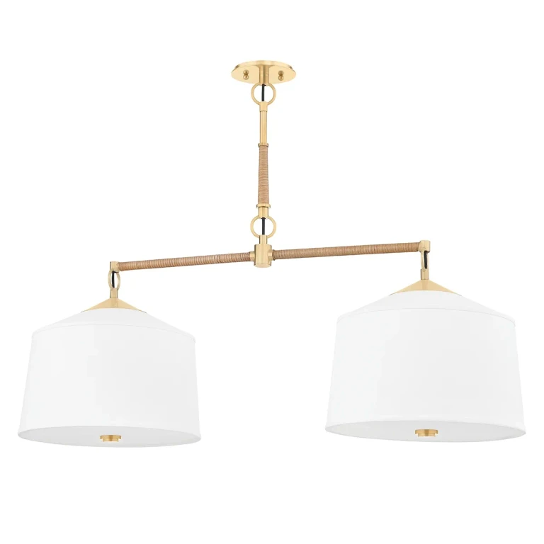 Aged Brass Two Light Island Pendant from the White Plains Collection