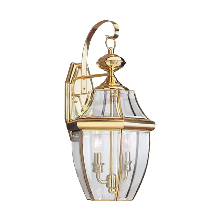 Polished Brass Two Light Outdoor Wall Lantern from the Lancaster Collection