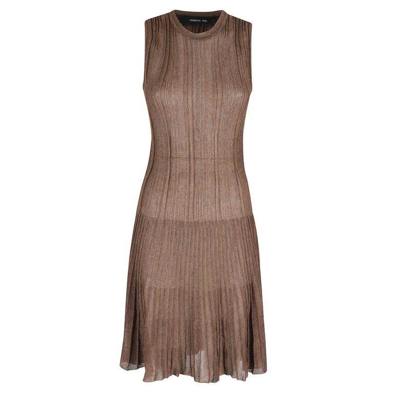 Federica Tosi Abito Corto Scollo Tondo Spalla Larga Brown Viscosa Poliestere - Women