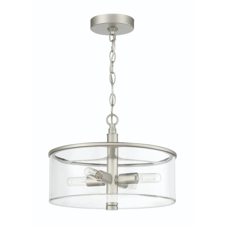 Satin Nickel Four Light Convertible Semi Flush from the Hailie Collection