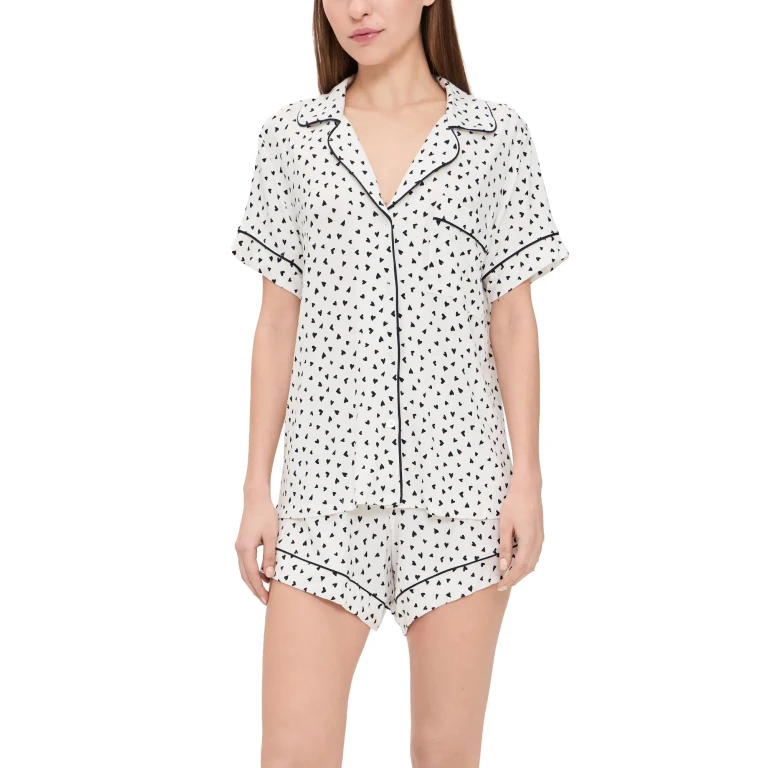 Eberjey Gisele Printed Short Pajama Set Heart To Heart Black/Black M