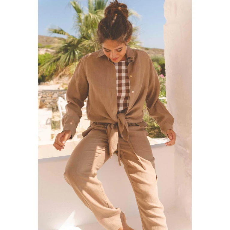 Marrakesh oversized linen shirt in Rosy Brown
