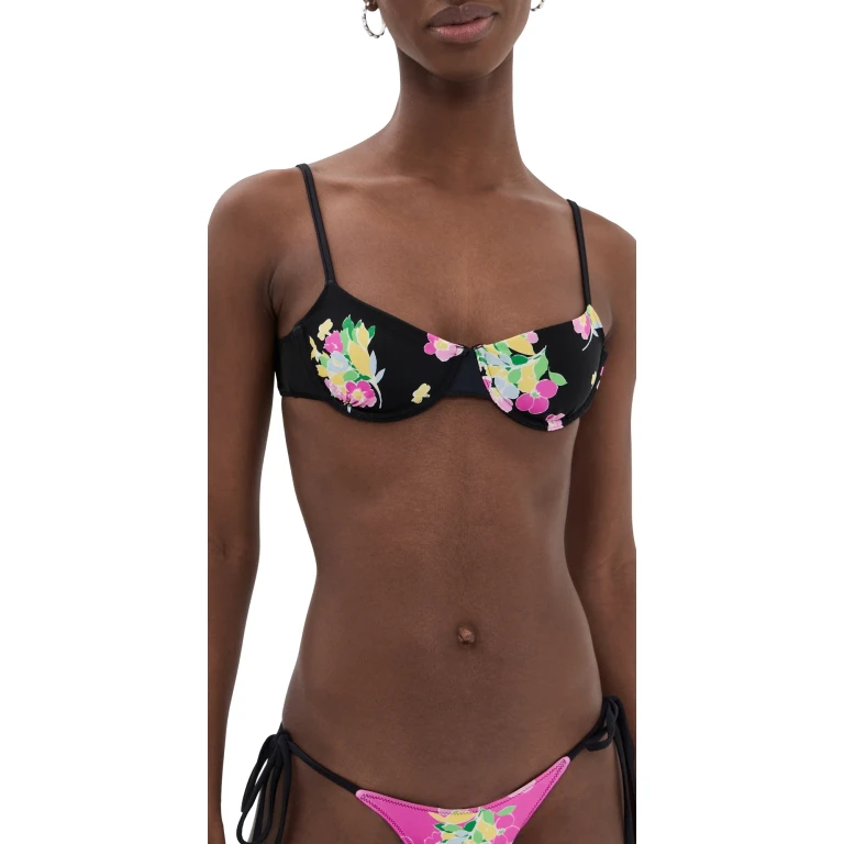 Frankies Bikinis Morning Satin Bikini Top Midnight Blossom L