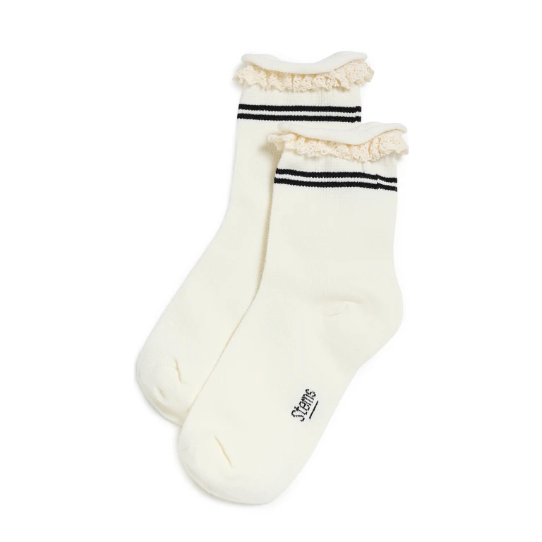 Stems Pointelle Contrast High Ankle Socks Ivory One Size