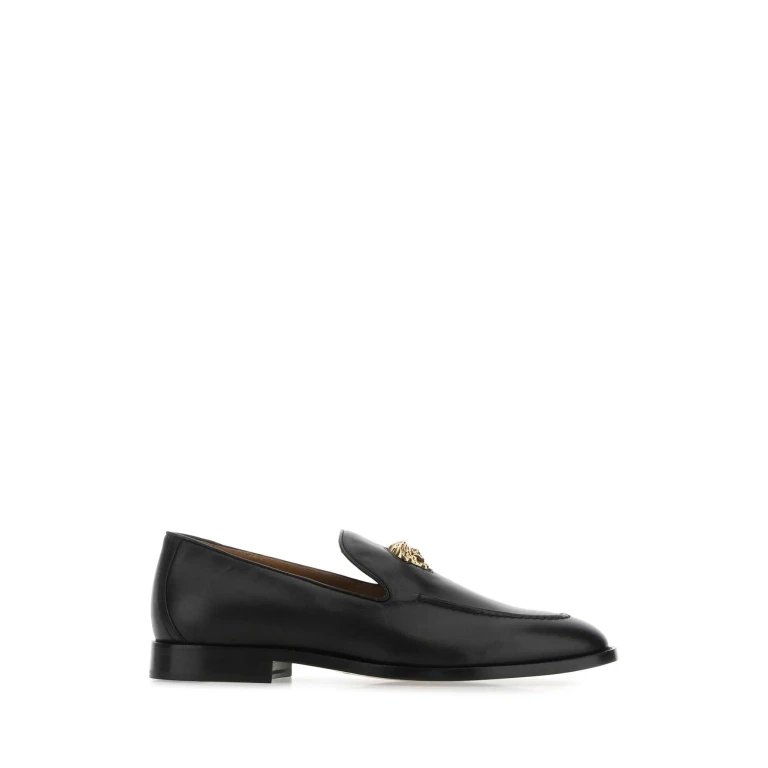 Versace Black Leather La Medusa Loafers
