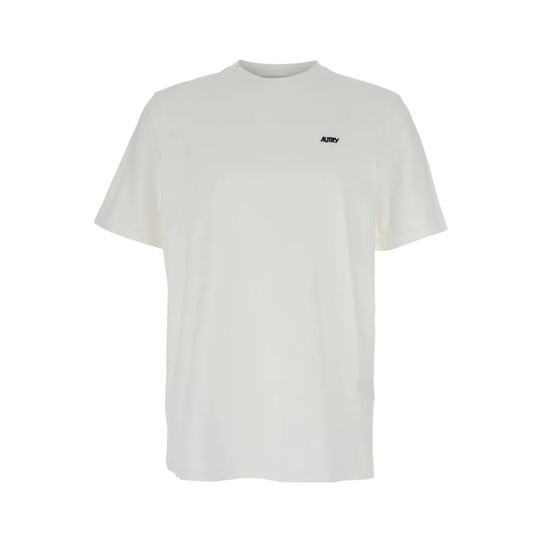 Autry White Round Neck T-shirt With Logo Embroidered On The Front In Cotton Man