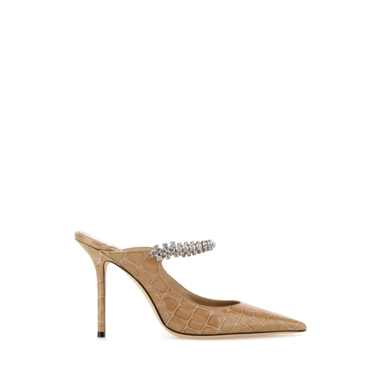 Jimmy Choo Beige Leather Bing 100 Mules