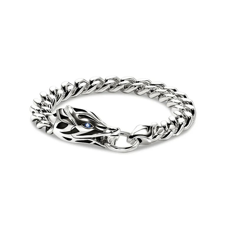 John Hardy Sterling Silver Naga Blue Sapphire Snake Curb Link Bracelet