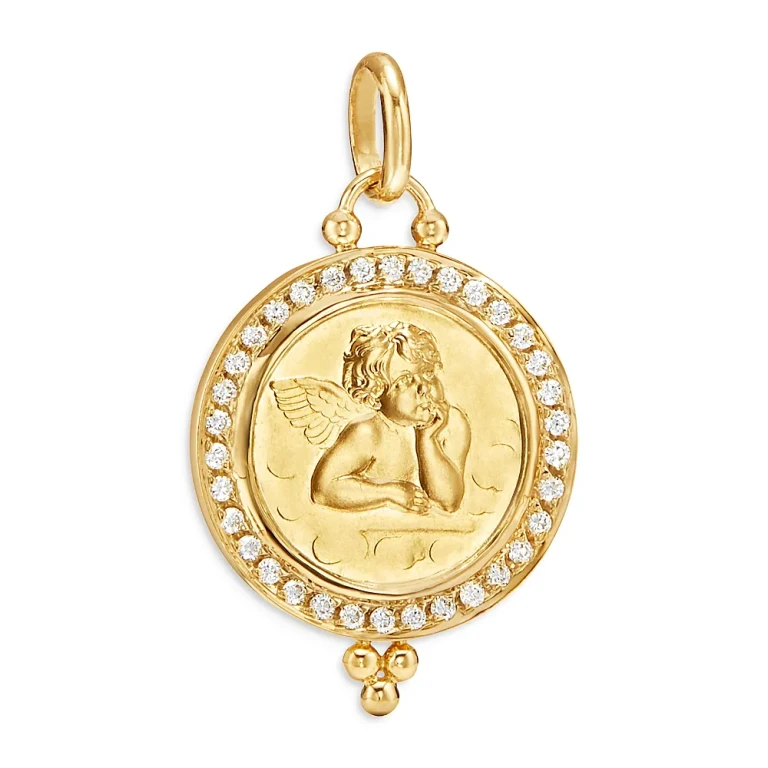 Temple St. Clair 18K Gold 16mm Angel Pendant with Diamond Pave