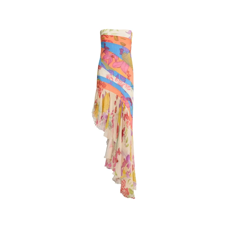 Donde Esteban Flores Strapless Asymmetric Dress