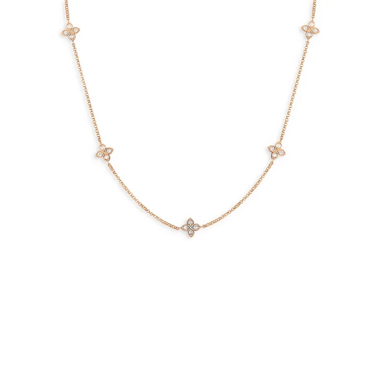Roberto Coin 18K Rose Gold Verona Love by the Inch Diamond Flower Station Collar Necklace, 17