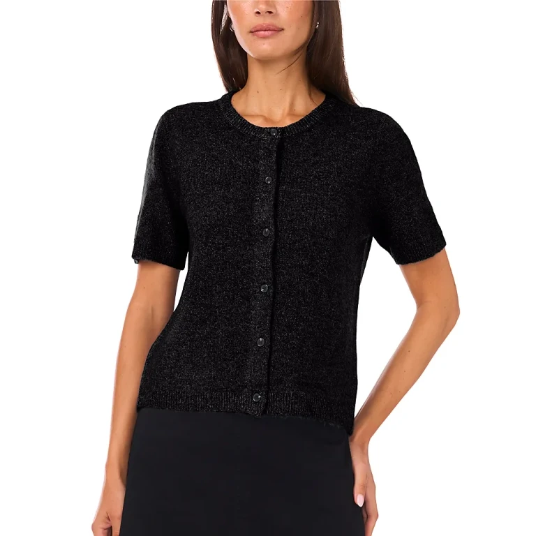 Vince Camuto Short Sleeved Crewneck Cardigan