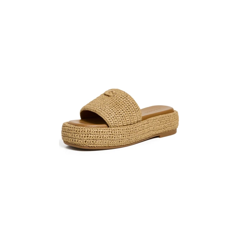 Coach Sculpted C Platform Slides Natural Raffia 7.5