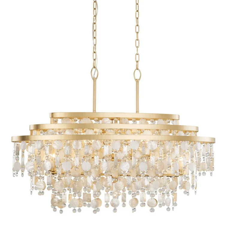 French Gold Nine Light Linear Pendant from the Kalani Collection