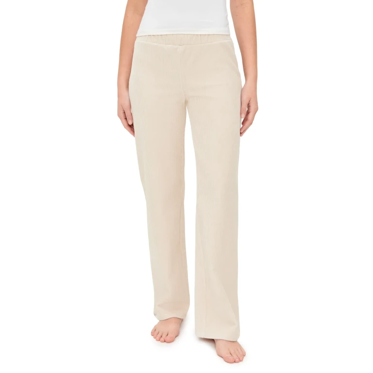 Barefoot Dreams Stretch Corduroy Wide Leg Pants Stone S