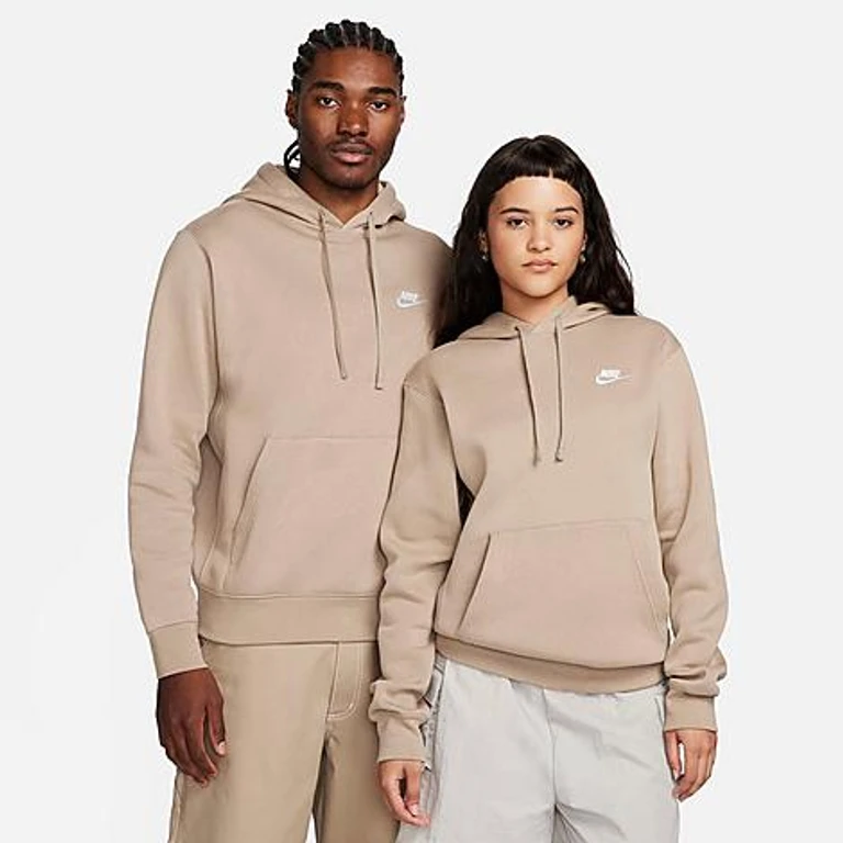 Nike Sportswear Club Fleece Embroidered Hoodie in Khaki/White Size: XS