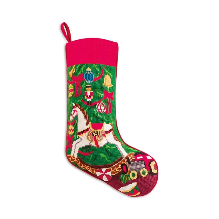 Peking Handicraft Christmas Rocking Horse Embroidered Stocking