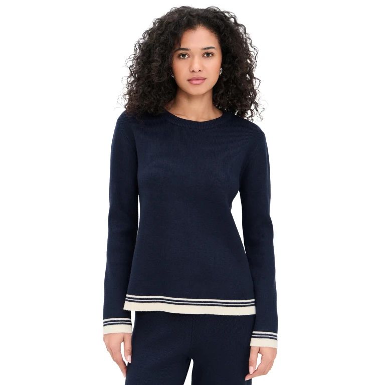 English Factory Contrast Striped Knit Top Navy/White S