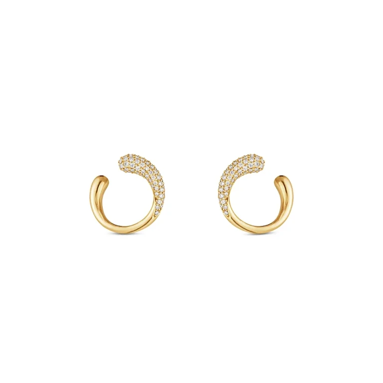 Georg Jensen 18K Yellow Gold Pave Diamond Mercy Stud Earrings
