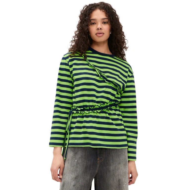 Damson Madder Prudie Ruffle Long Sleeve Tee Lime 6