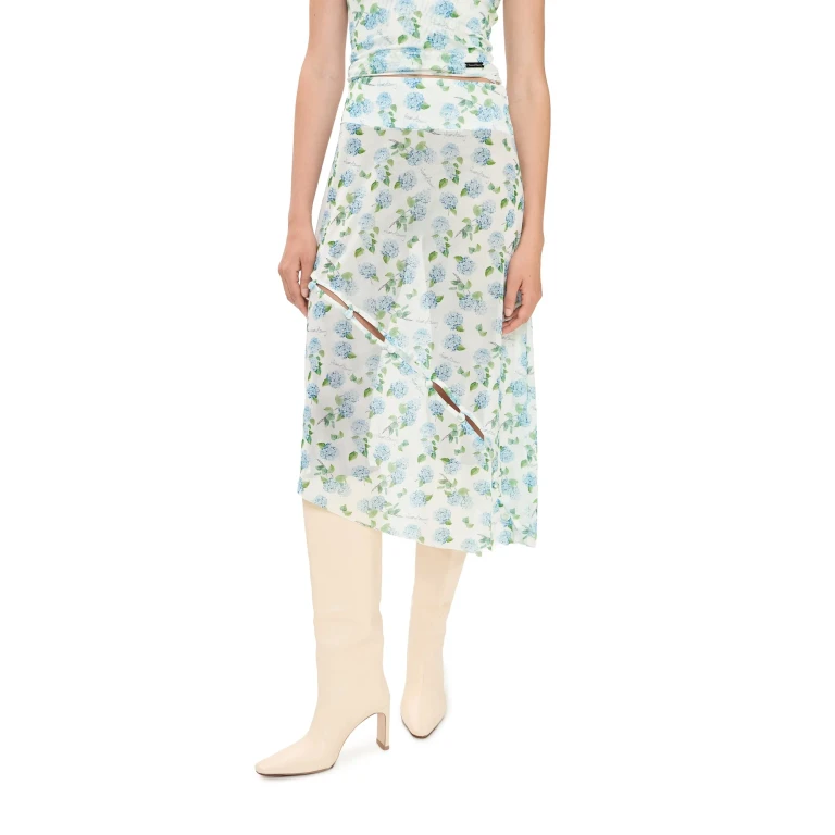 House of Sunny Hydrangea Asymmetric Mesh Skirt Soft Blue 18