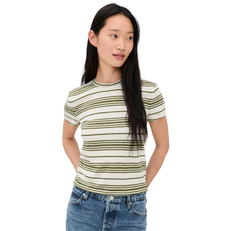 FRAME The Linen Baby Tee Military Multi XS