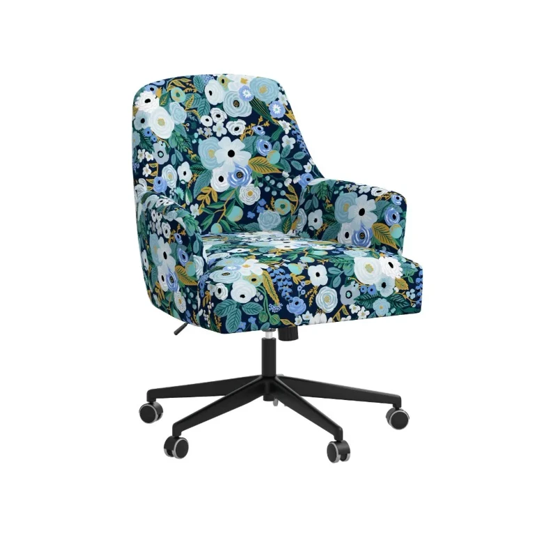 Rifle Paper Co Yvette Garden Party Blue Office Chair with Black Base