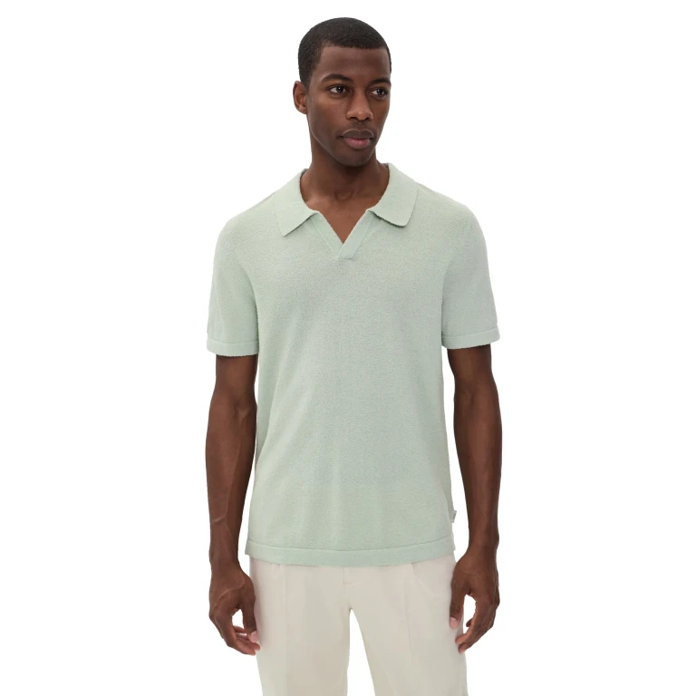 Onia Boucle Knit Johnny Polo Muted Sage XL