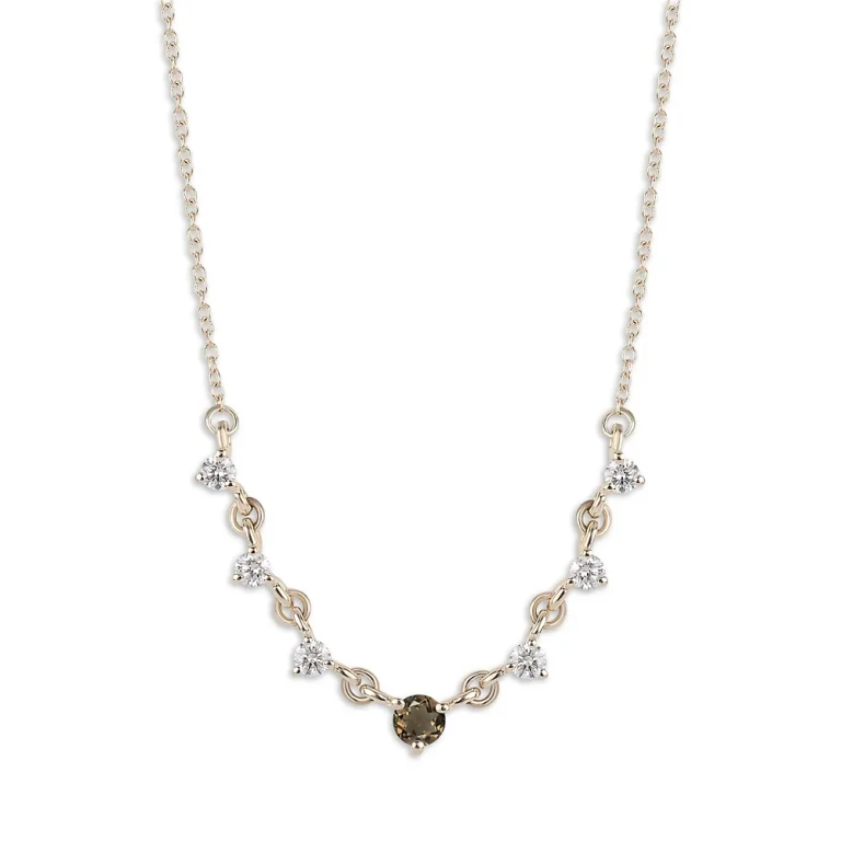 14K Yellow Gold Diamond & Smoke Quartz Necklace, 16-20