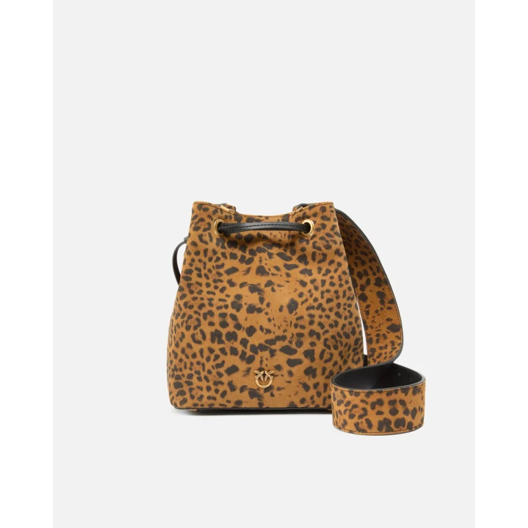 Pinko - Petit sac seau à bandoulière en daim léopard