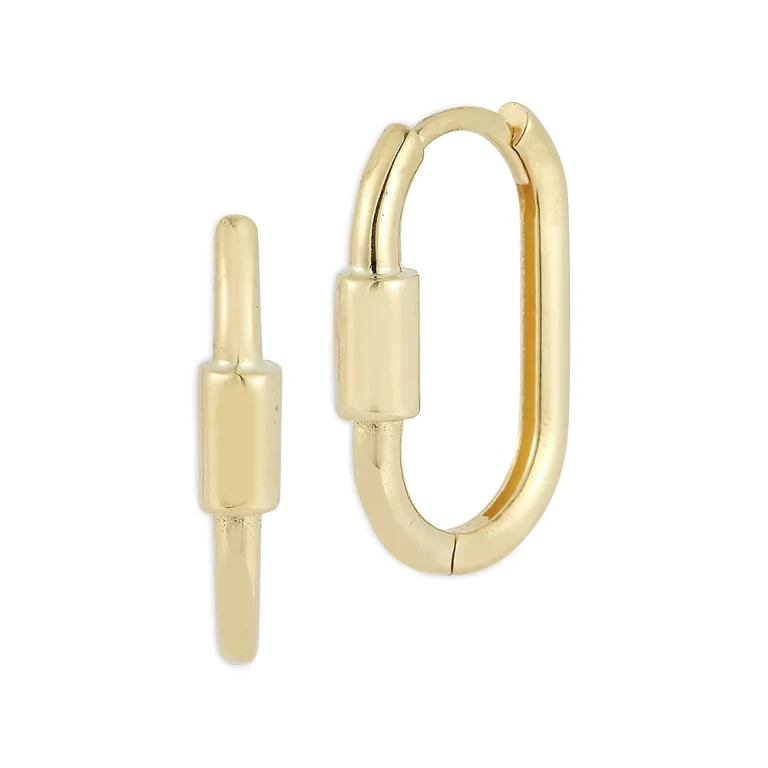 14K Yellow Gold Lock Hoop Earrings