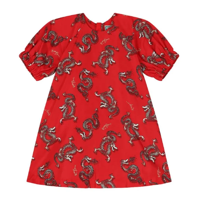 Kenzo Girls Graphic Print Puff Sleeve Dress