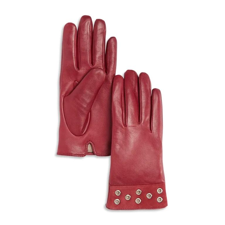 Grommet Cashmere Lined Leather Gloves - Exclusive