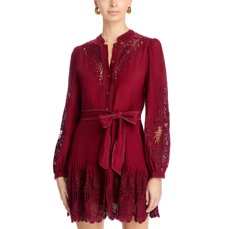 Farm Rio Long Sleeve Lace Detail Mini Dress