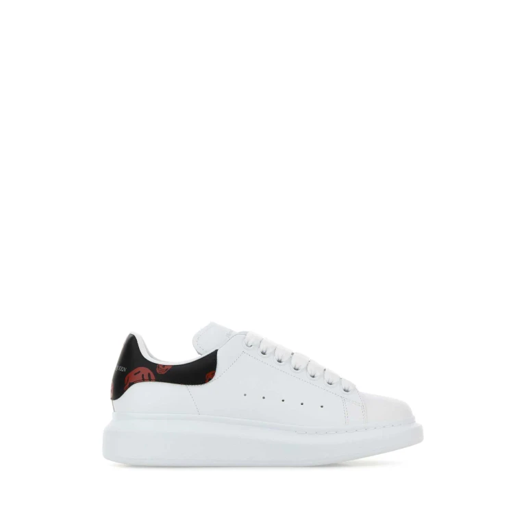 Alexander McQueen White Leather Sneakers With Printed Leather Heel