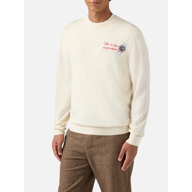 Mc2 Saint Barth Crewneck Sweater Heron Light With Coke Is Too Expensive Embroidery White - Men