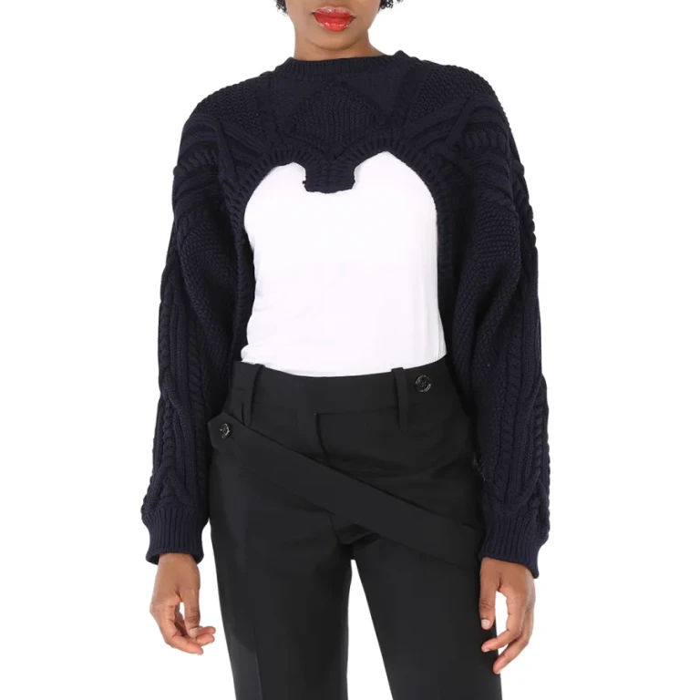 Burberry Ladies Ink Blue Cable Knit Open-Front Jumper