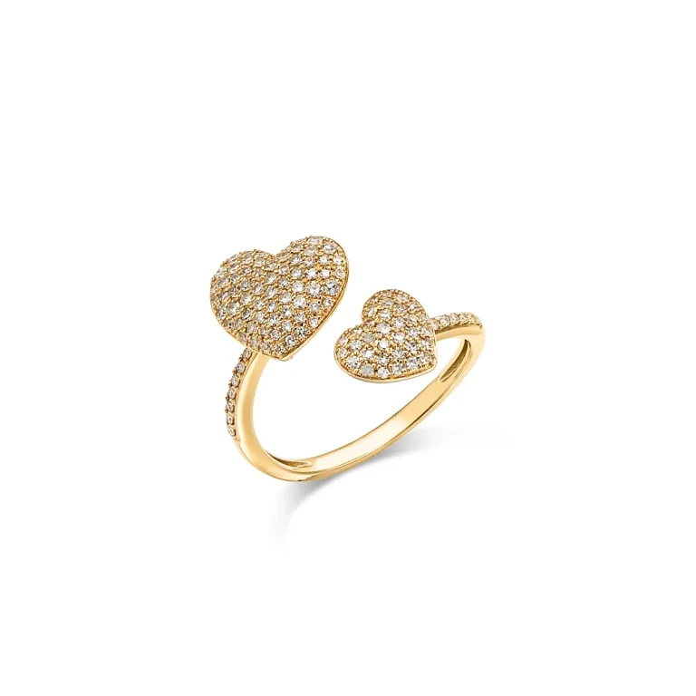 Diamond Pave Heart Bypass Ring in 14K Yellow Gold, 0.44 tcw