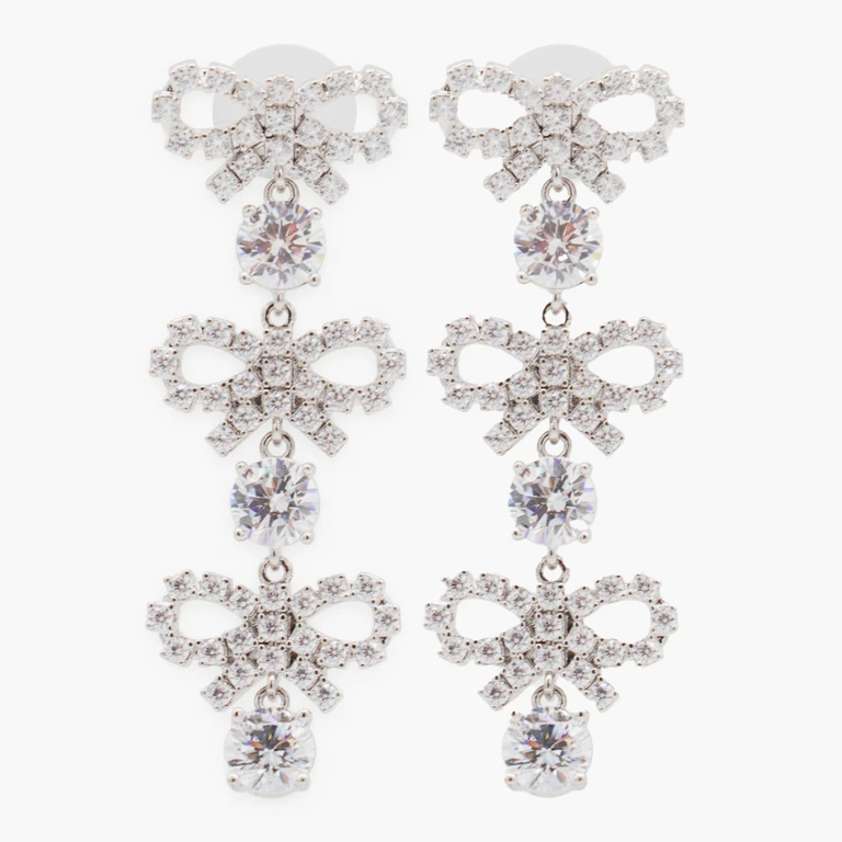 self-portrait Micro Bow Crystal Tiered Earrings