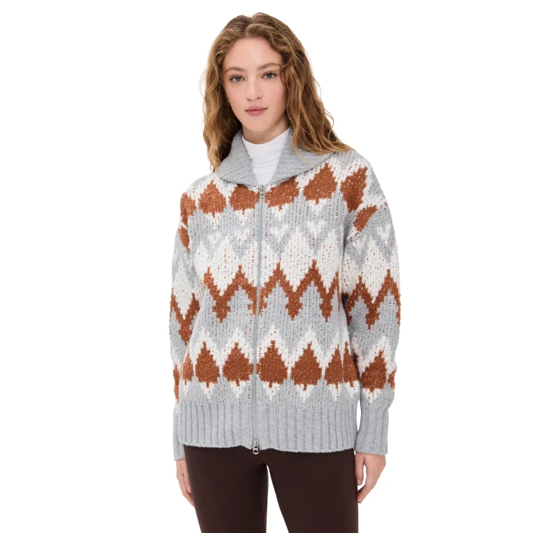 Varley Brockley Jacquard Knit Jacket Grey Melange XXS