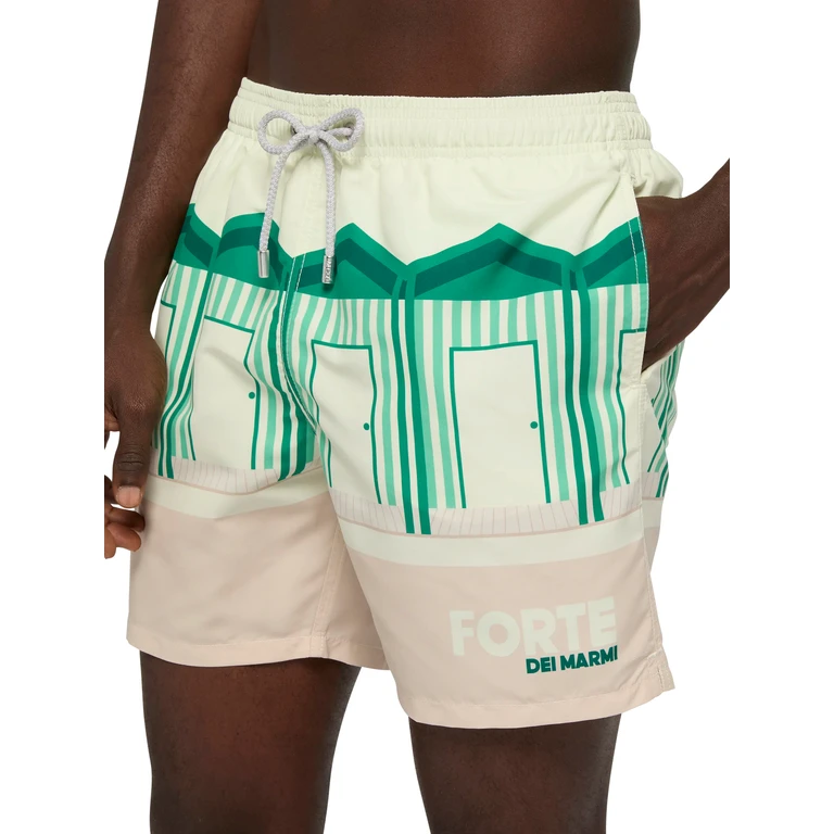 Mc2 Saint Barth Mid-Length Gustavia Swim-Shorts With Forte Dei Marmi Postcard Placed Print White Swimshort - Men