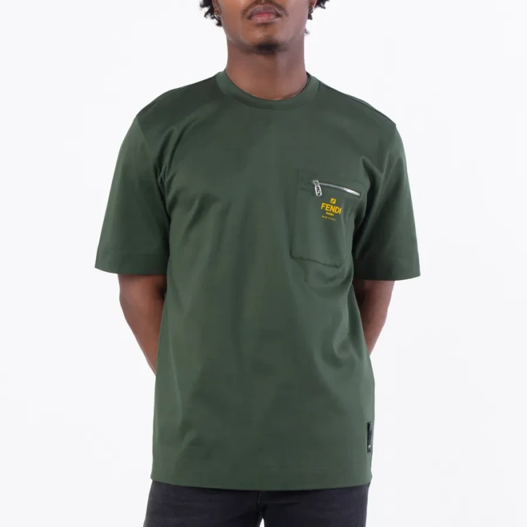 Fendi Mens Crewneck Cotton T-Shirt in Green
