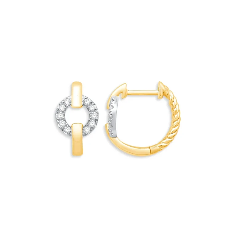 Diamond Circle Huggie Hoop Earrings in 14K White and Yellow Gold, 0.15 tcw