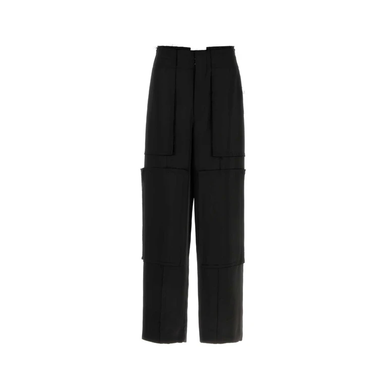 Maison Margiela Black Satin Wide-Leg Pant Exterior: Viscose Pantaloni - Men