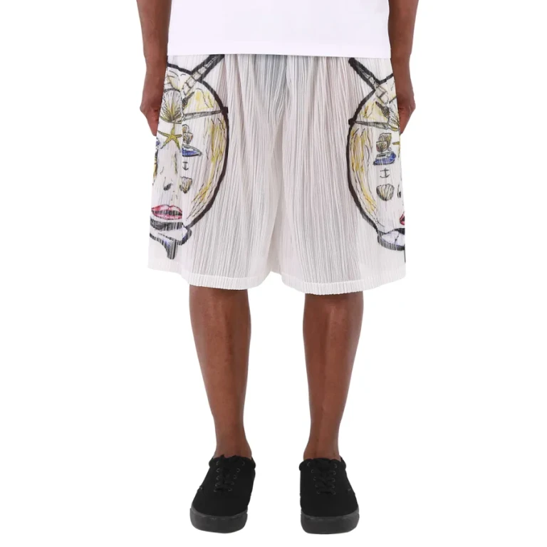 Burberry White Marine Sketch Sheer Plisse Shorts