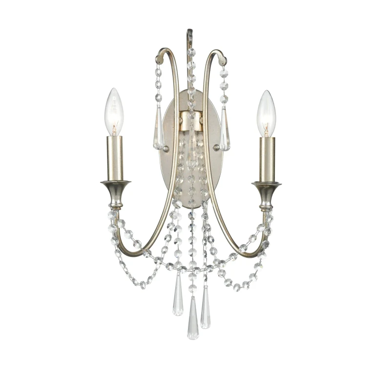Arcadia 2-Light 21" Wall Sconce in Antique Silver with Clear Hand Cut Crystals