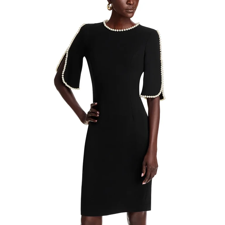 Teri Jon by Rickie Freeman Pearl Trim Sheath Dress