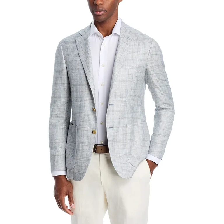 Canali Kei Wool, Silk & Linen Plaid Unstructured Regular Fit Sport Coat